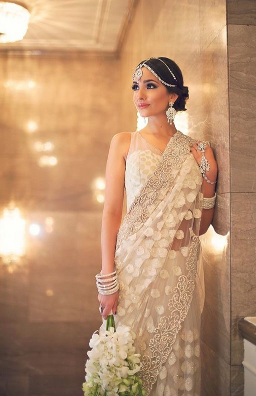 Wedding - Beautiful White Saree with matching jewelry.
