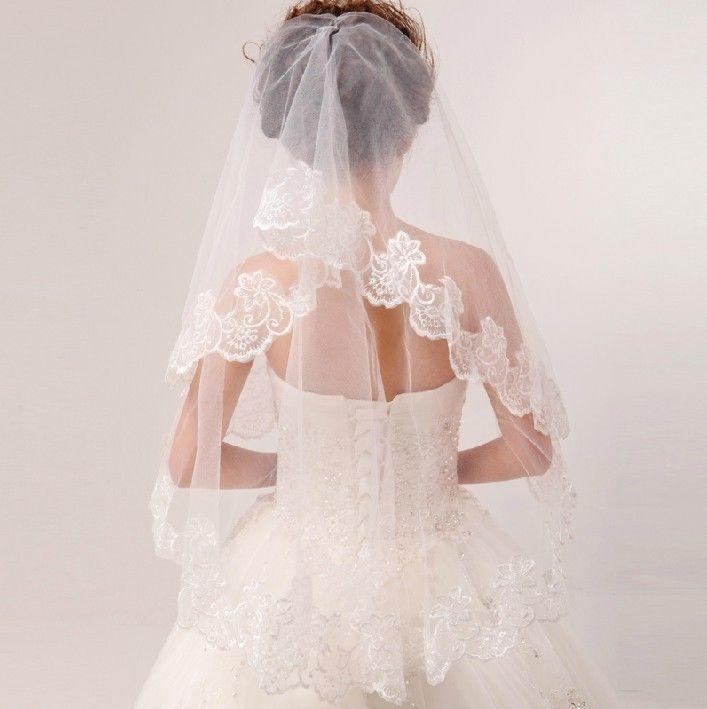 زفاف - العرسان طويل زفاف جديد 1T الحجاب الأبيض العاج 1.5M الكوع حافة الرباط