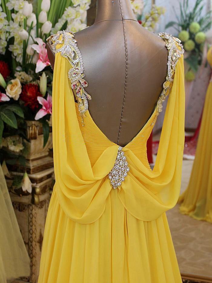 Mariage - 2014 sur commande de bal d'étudiants de charme robes col V en mousseline de soie Parti pierre robe de soirée formelle