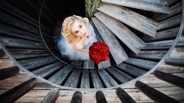 Wedding - Aerial wedding photography on stairs