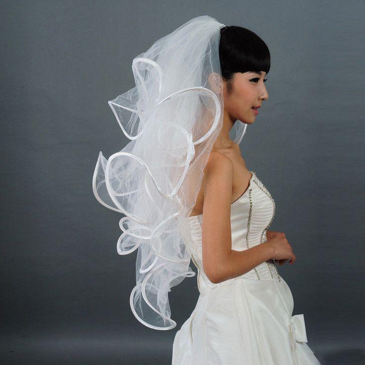 زفاف - HOT! 4T الأبيض / العاج الكشكشة المتتالية الحرير حافة الإصبع الحجاب الزفاف