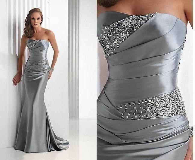 Wedding - Silver Mermaid Wedding Dress/Pom/Formal/Evening Dress/SZ 6 8 10 12 14 16 Stock