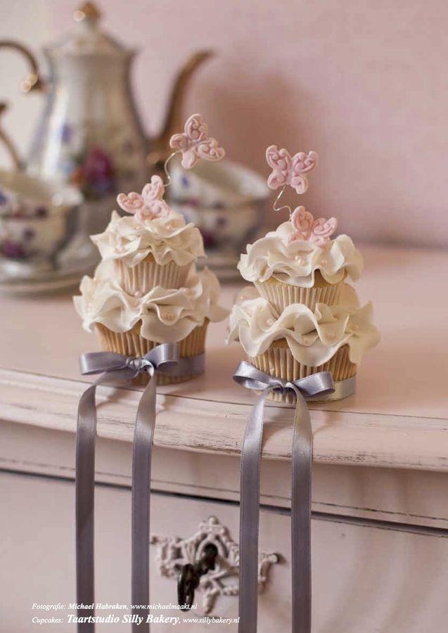 Wedding - Wedding Cupcakes decorated with the butterfly on the top.