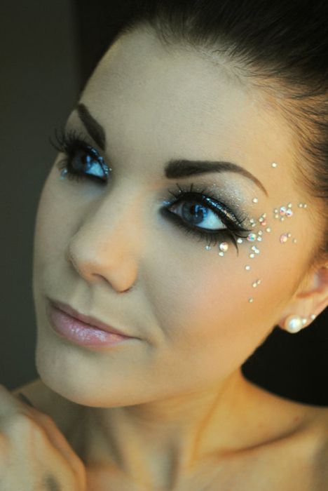 Wedding - Makeup enhanced with rhinestone on the face.