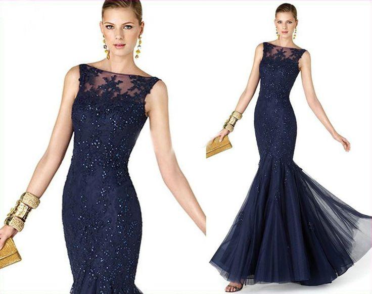 Wedding - Lace Applique Long Mermaid Wedding Occasion Gown Formal Ball Party Evening Dress