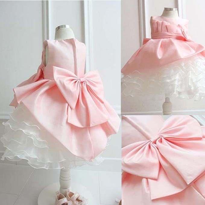 Wedding - Pink Wedding flower girl gown with a bow