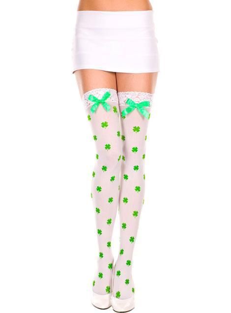 Wedding - Sexy Saint St Patricks Patty's Day Opaque Lace Top Thigh High Bow And Shamrock