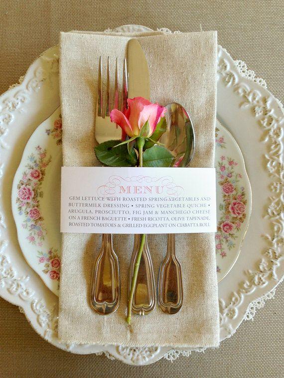 Wedding - 25 QTY - Wedding Menu Napkin Wraps, Customizable & Affordable