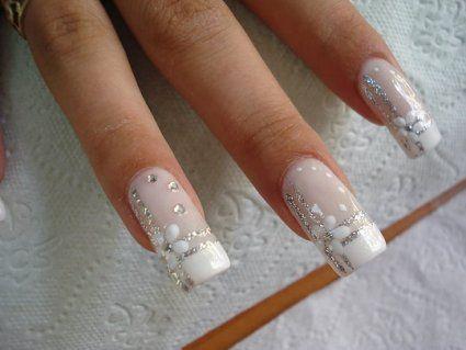 Wedding - long bridal wedding nail art