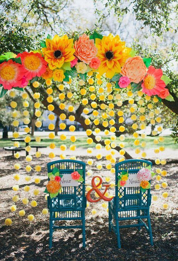 Mariage - Grand coloré toile de fond la main mexicain fleur de papier, partie, mariage ou Enagement decrations