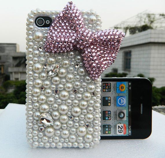 زفاف - اليدوية بلينغ حجر الراين كريستال على iPhone4 4S 5 5S 5C حالة الغطاء WHITE PEARL PINK