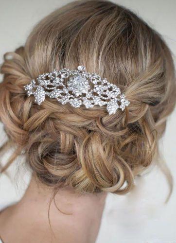 Wedding - Bridal Bridesmaid Flower Fleur De Lis Hair Comb Clear Rhinestone Crystals