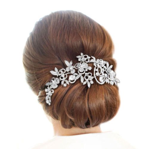 Wedding - Bridal Bridesmaid Art Deco Flower Leaf Hair Comb Clear Rhinestone Crystal Zircon