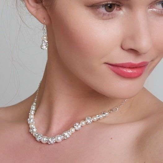 Wedding - Hot Pearl Set With Crystal Balls Bridal / Bridesmaid / Prom Jewelry