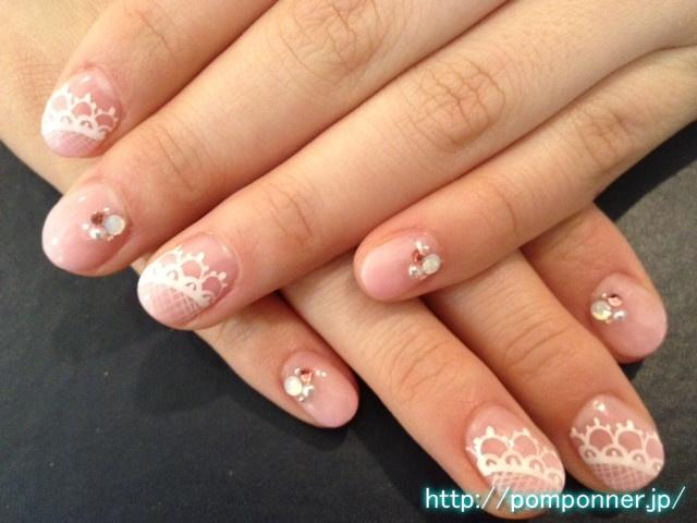 Wedding - Nail Sweet Lace And Pink Gradient 