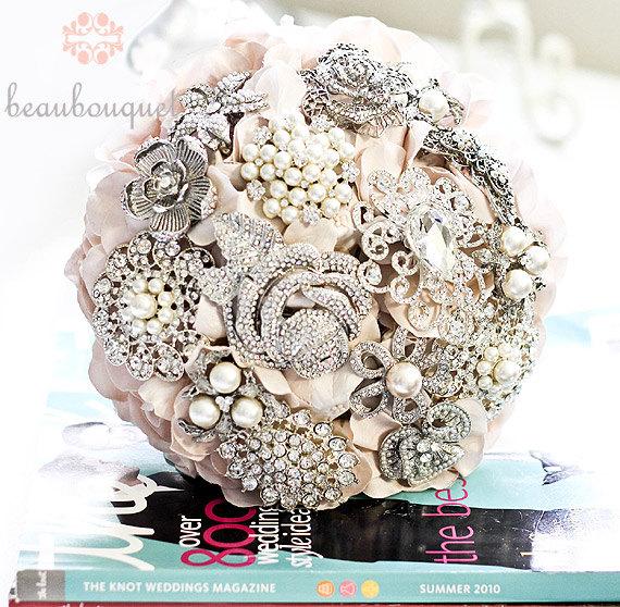 Wedding - Bridal Bouquet Made of Jeweled Brooches MEDIUM Size Bling Bouquet Custom Made  Deposit - New