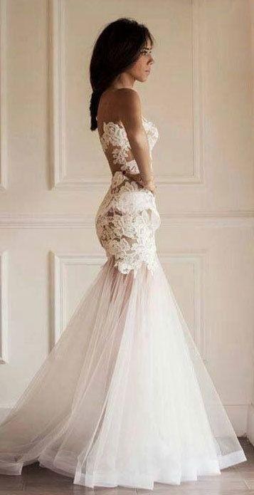 Wedding - Netted white lace wedding dress