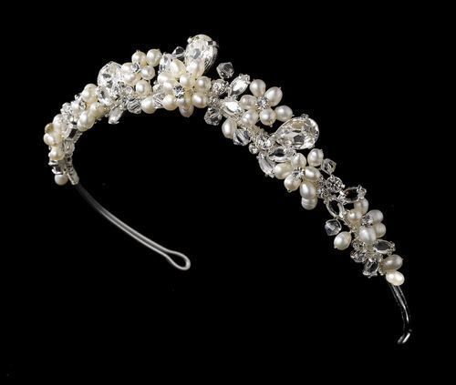 Hochzeit - NWT Freshwater Pearl & Sparkling Crystal Wedding Bridal Tiara