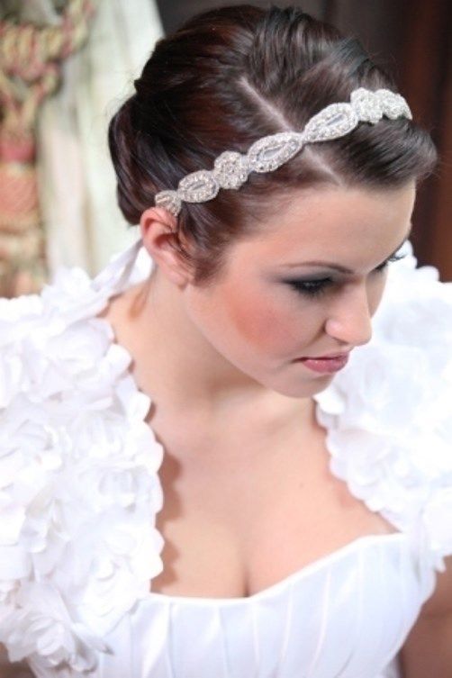 زفاف - Bridal Tiara Hair Headband Beaded Ribbon Tiara Halo