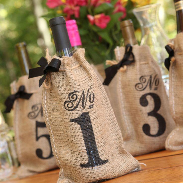 Hochzeit - Hortense Burlap Wine Bag Wedding Table Numbers 1-10