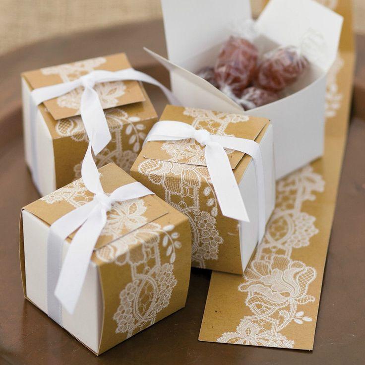 زفاف - Hortense Rustic Lace Themed Reversible Wrap Wedding Favor Boxes Pack Of 25