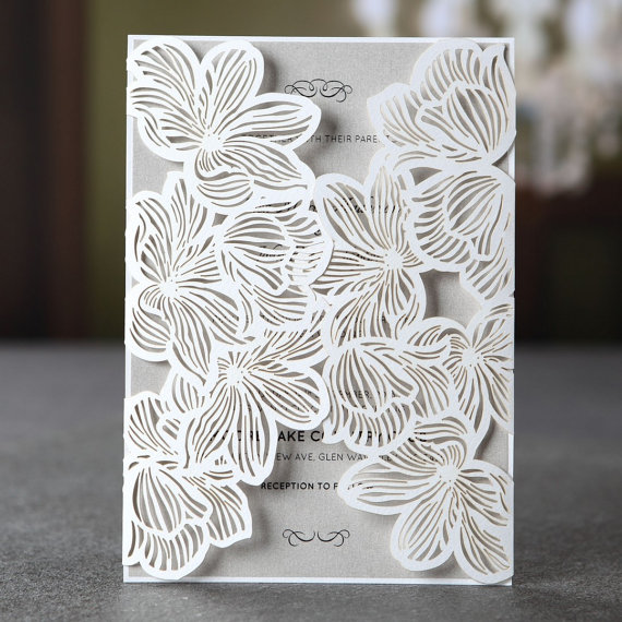 زفاف - Laser Cut Floral Lace- Wedding invitation Sample (BH1682) - New