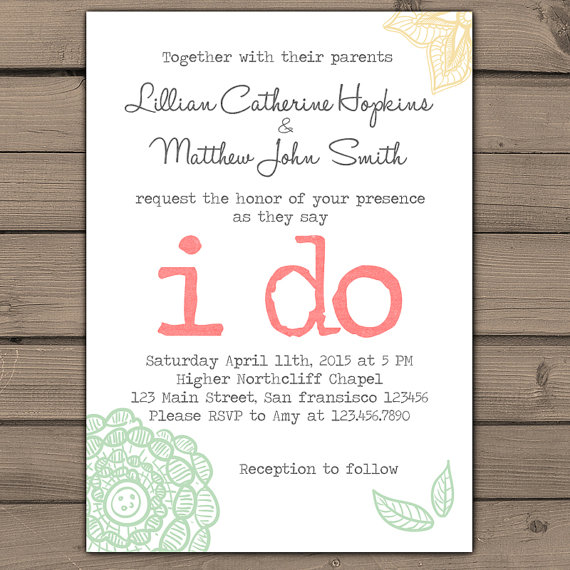 Mariage - Wedding invitation I do Lace Wedding invites Typewriter Rustic Wedding Shabby chic classy flower floral Coral Teal peach Digital Printable - New