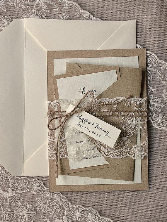 Свадьба - Custom listing (100) Rustic Wedding Invitation, Buralp Wedding Invitations,  Rustic Wedding  Invitations, Lace Wedding Invitation - New