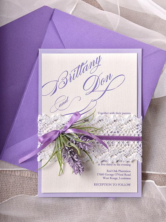 Mariage - Custom listing (100) Lavender Wedding  Invitations, Lace Bally Band Wedding Invitations, Vintage Wedding invitation - New