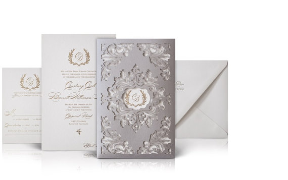 Hochzeit - Luxury Wedding Invitations Flourished Laser Cut Sleeves A Set Of 100 - New