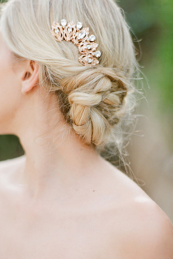 زفاف - Rose Gold Hair Comb with Crystals Bridal Wedding Jewellery - New