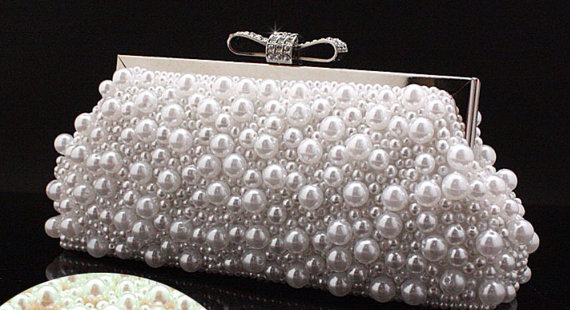 زفاف - Wedding Bridal Pearl Clutch Lady Handbag  - New
