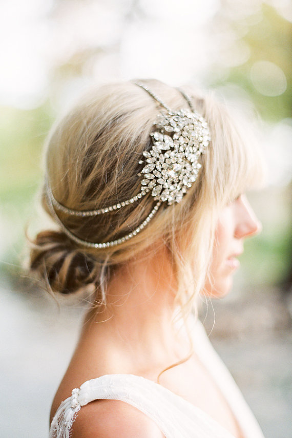 زفاف - Leda  Swarovski Crystal Headband  Silver Bridal Headpiece  Wedding - New