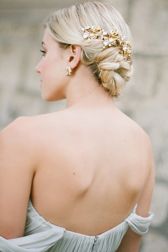 زفاف - Floral Gold  Comb with Crystals  Bridal Wedding Jewellery - New