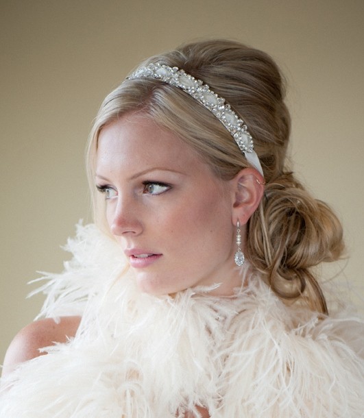 Hochzeit - Bridal Headband, Bridal Ribbon Headband, Wedding Headpiece, Ribbon and Crystal Headband - FELECIA - New