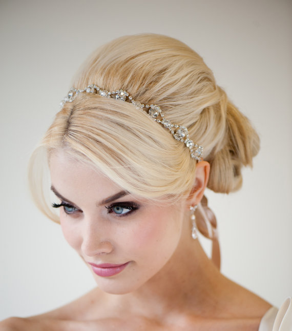 زفاف - Wedding Headband, Bridal Rhinestone Headband, Ribbon Headband - MELINDA - New