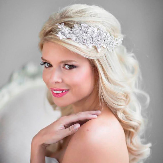 زفاف - Wedding Hair Accessory, Rhinestone Bridal Head Piece, Lace Head Piece - New