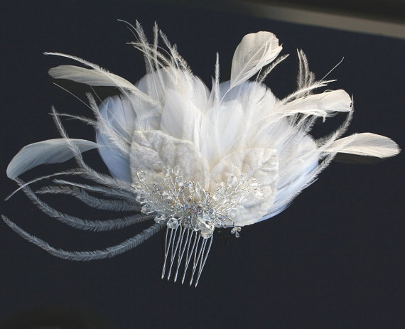 زفاف - Wedding Fascinator, Bridal Head Piece, Feather Fascinator, Wedding Hair Accessory - New