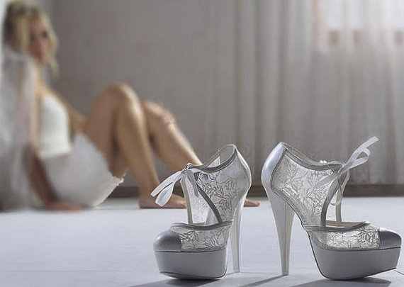 زفاف - FREE SHIPPING Handmade lace  ivory wedding shoe  #8473 - New