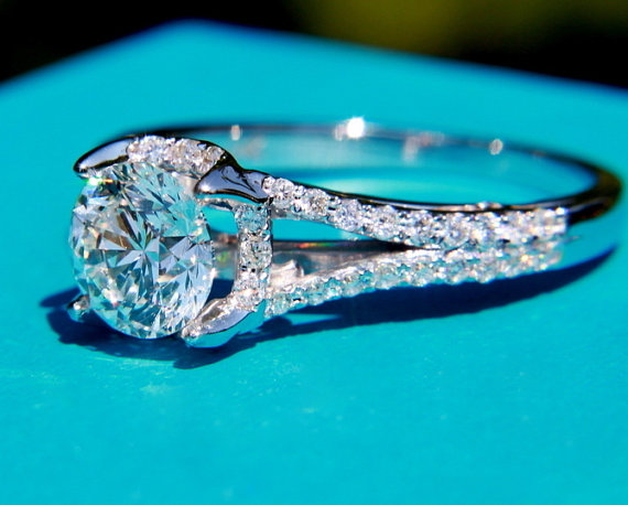 زفاف - CUSTOM Made - Diamond Engagement Ring Semi Mount Setting - .50 carat  Round - Split Shank-  Halo - Pave - Antique Style - 14K - Item# Bp001 - New