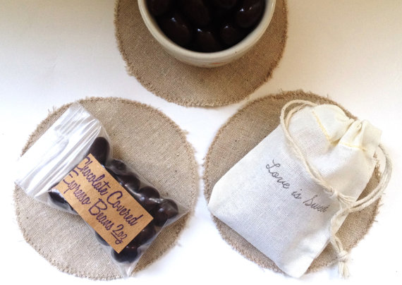 زفاف - Bridal Shower Favor.  Chocolate Almonds, Espresso Beans or Cocoa. Love is sweet. Set of 20 with custom stamp. - New