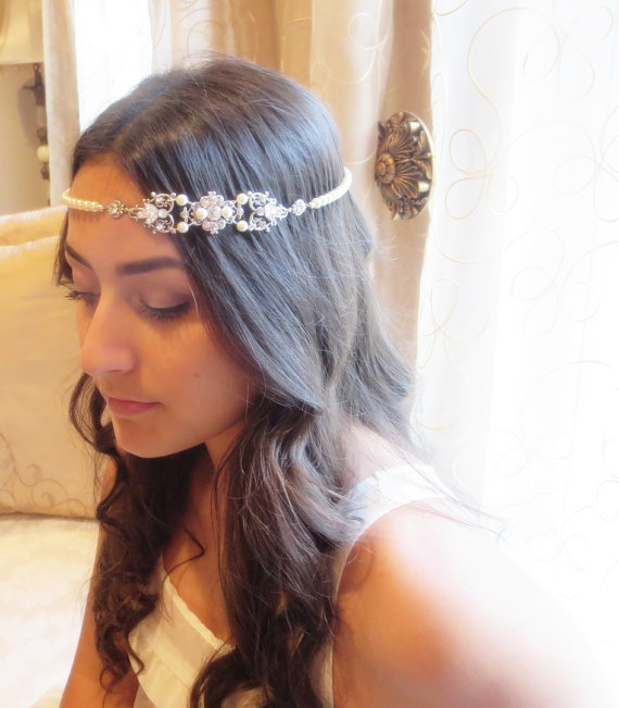 Mariage - Bridal headpiece, Bridal headband, Bridal forehead band, Bridal halo, Vintage style headband, Swarovski crystal headpiece, Wedding headpiece - New