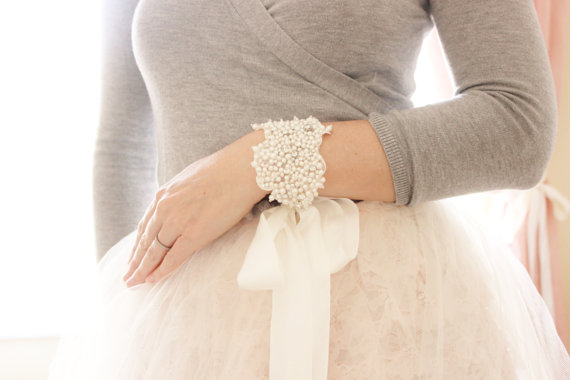 زفاف - Bridal Pearl Crystal Cuff Bracelet - New