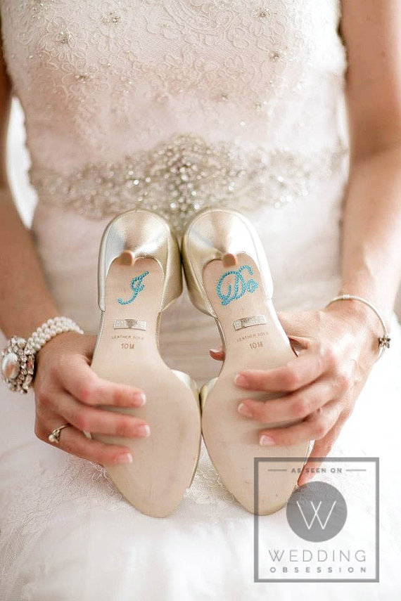 Hochzeit - BLUE "I Do"  Shoe Rhinestone Applique - New
