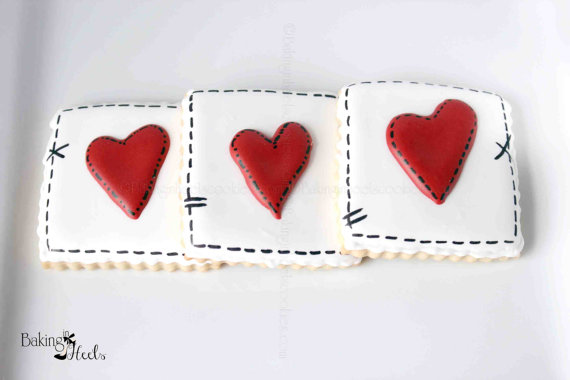 Valentine S Day Stitched Heart Decorated Cookies Heart Cookies