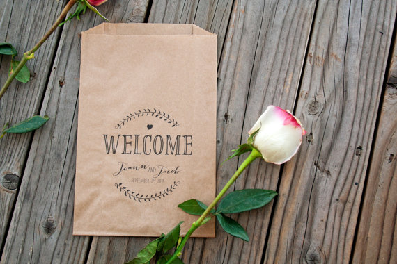 Mariage - Large Kraft Wedding Favor Bags - Welcome Design - Welcome Bag - 25 Large Kraft Favor Bags included - New