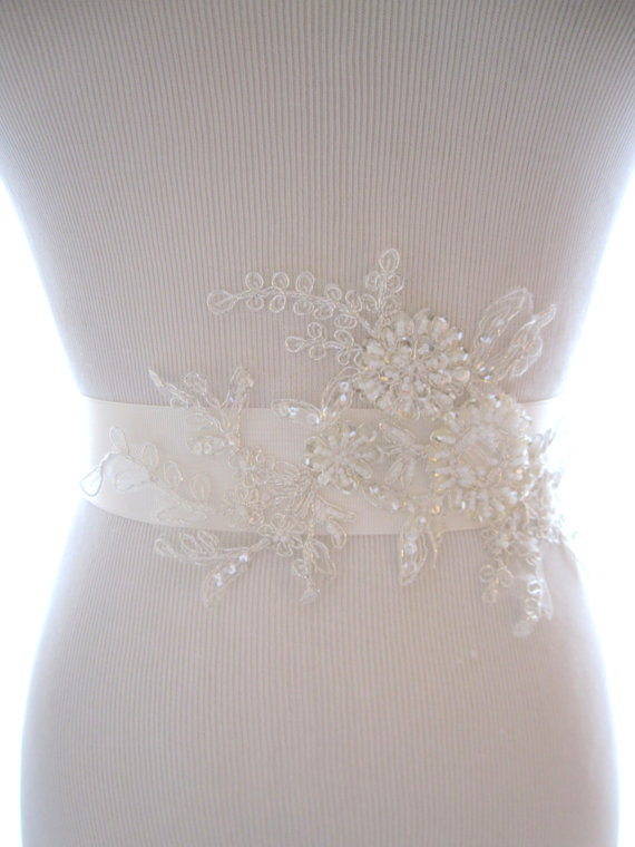 Hochzeit - Lovely Beaded Lace Bridal Sash, wedding belt, wedding sash - New