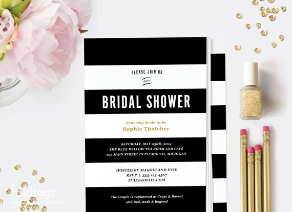 Mariage - Printable Bridal Shower Invitation  // Black Stripes  // Editable Instant Download - New