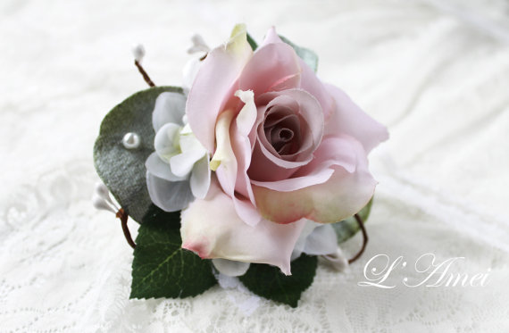 Свадьба - bridal hair clip, dusty pink flower hair accessory, wedding headpiec,rustic wedding, rose, vintage wedding, hair accessories - New