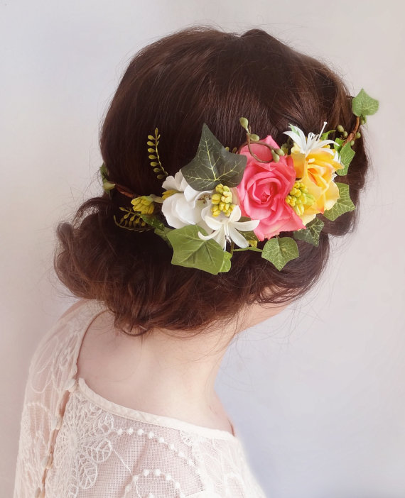 Wedding - bridal floral crown -  pink flower crown